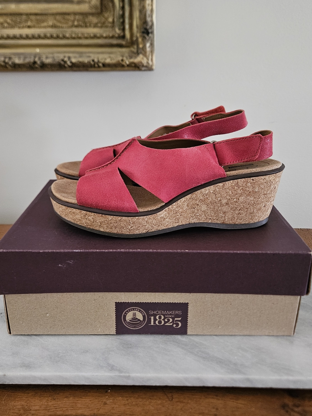 Women’s Clarks Red Cork Wedge Sandals